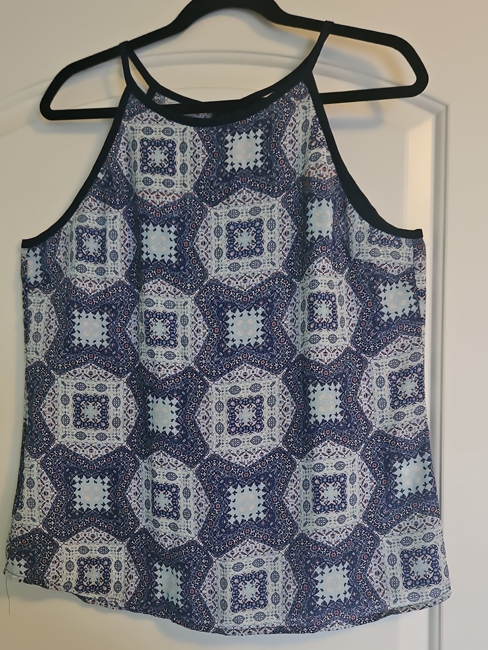 Pixley Navy and Light Blue Geometric Halter Camisole